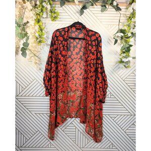 ASOS TALL Women's Floral Kimono Open Front Festival Roses Sheer Size 12